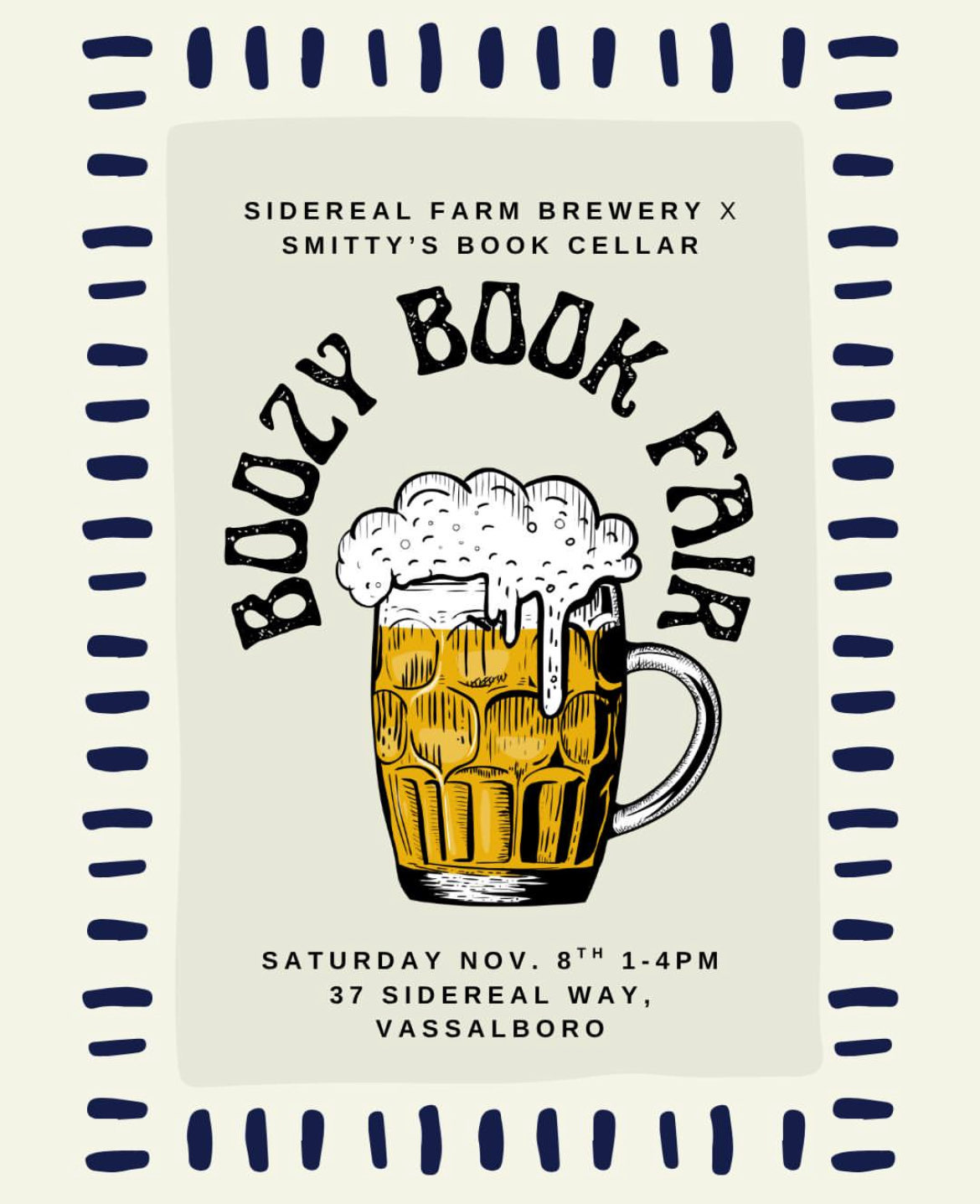 boozy Book Fair. Saturday November 8th 1-4 in the afternoon